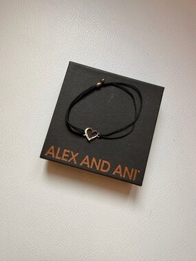 Alex and Ani Black Cord Bracelet with Rose Gold Heart Charm